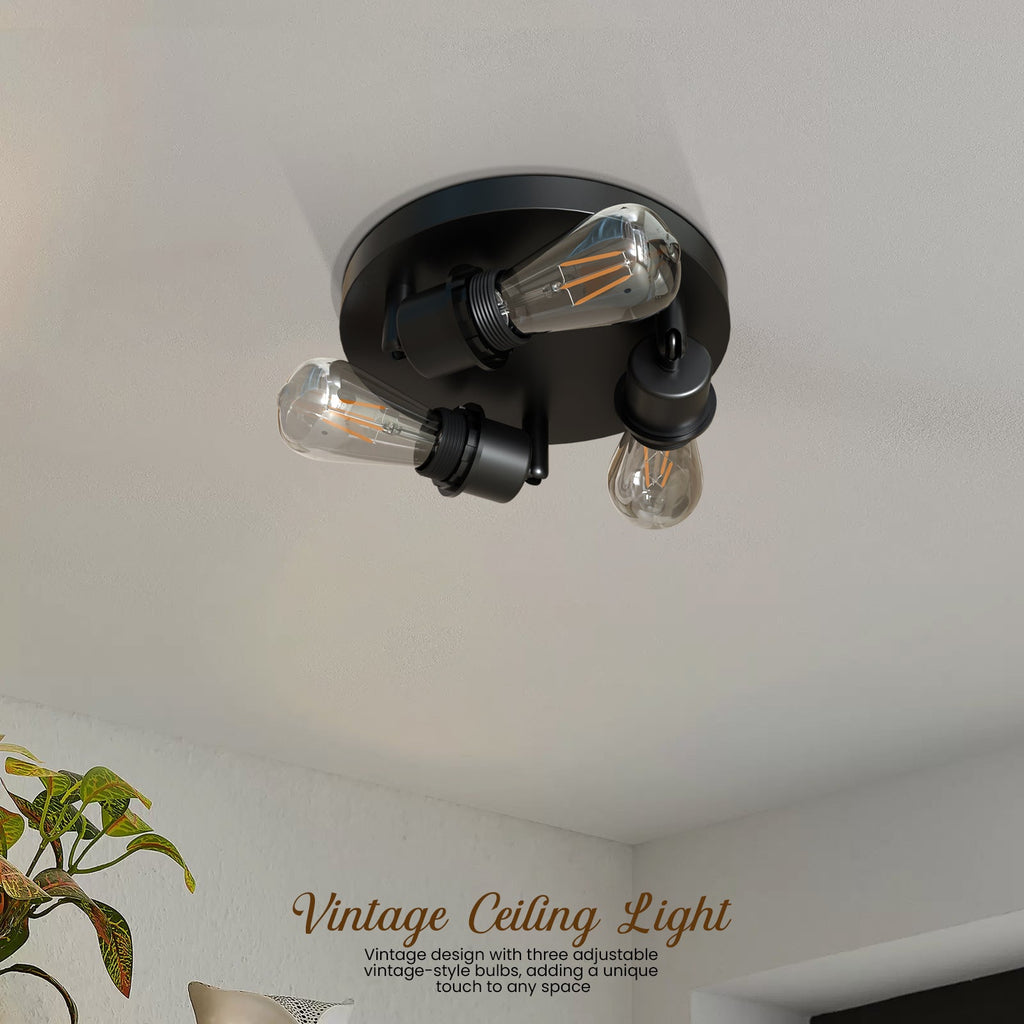 Modern Black Metal 3-Way Adjustable Semi Flush Mount Ceiling Light Fixture