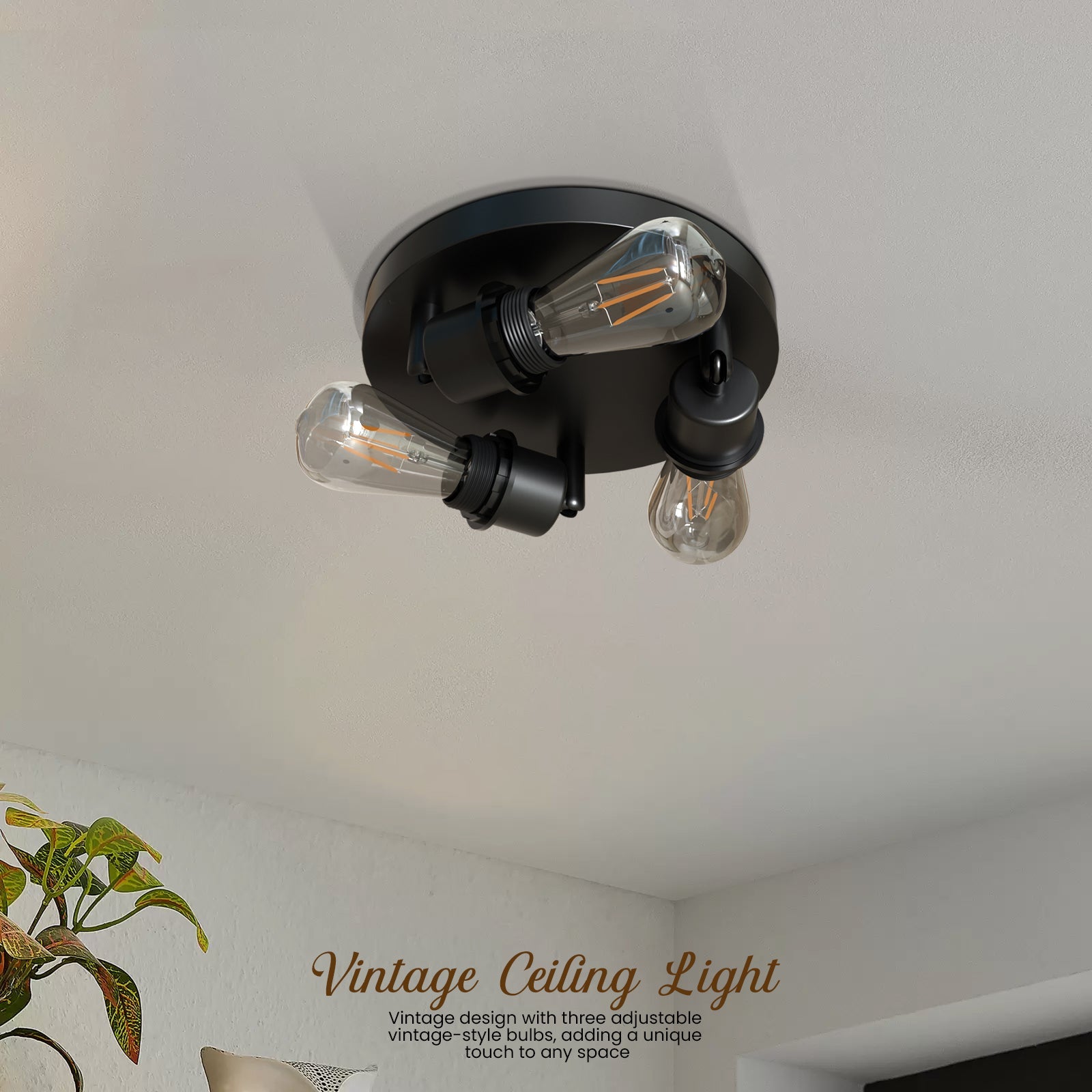 Modern Black Metal 3-Way Adjustable Semi Flush Mount Ceiling Light Fixture