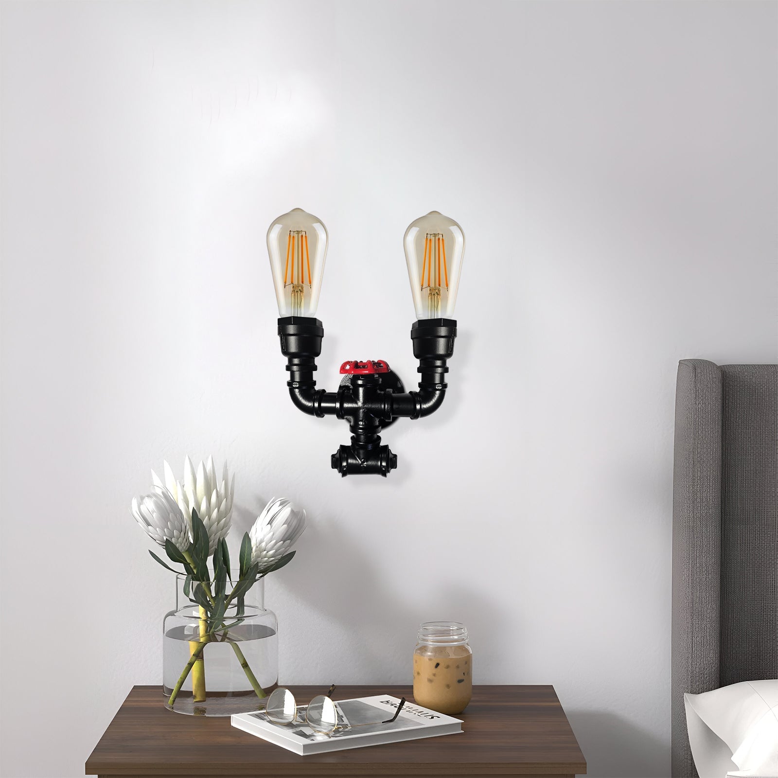 Vintage Industrial Steampunk Metal Water Pipe Wall Sconce Light Fixture E27