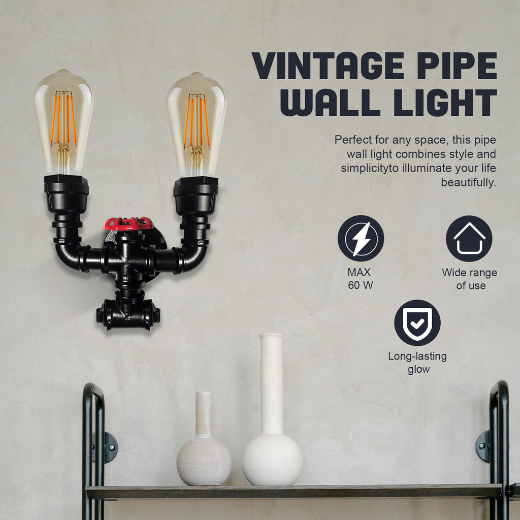 Vintage Industrial Steampunk Metal Water Pipe Wall Sconce Light Fixture E27