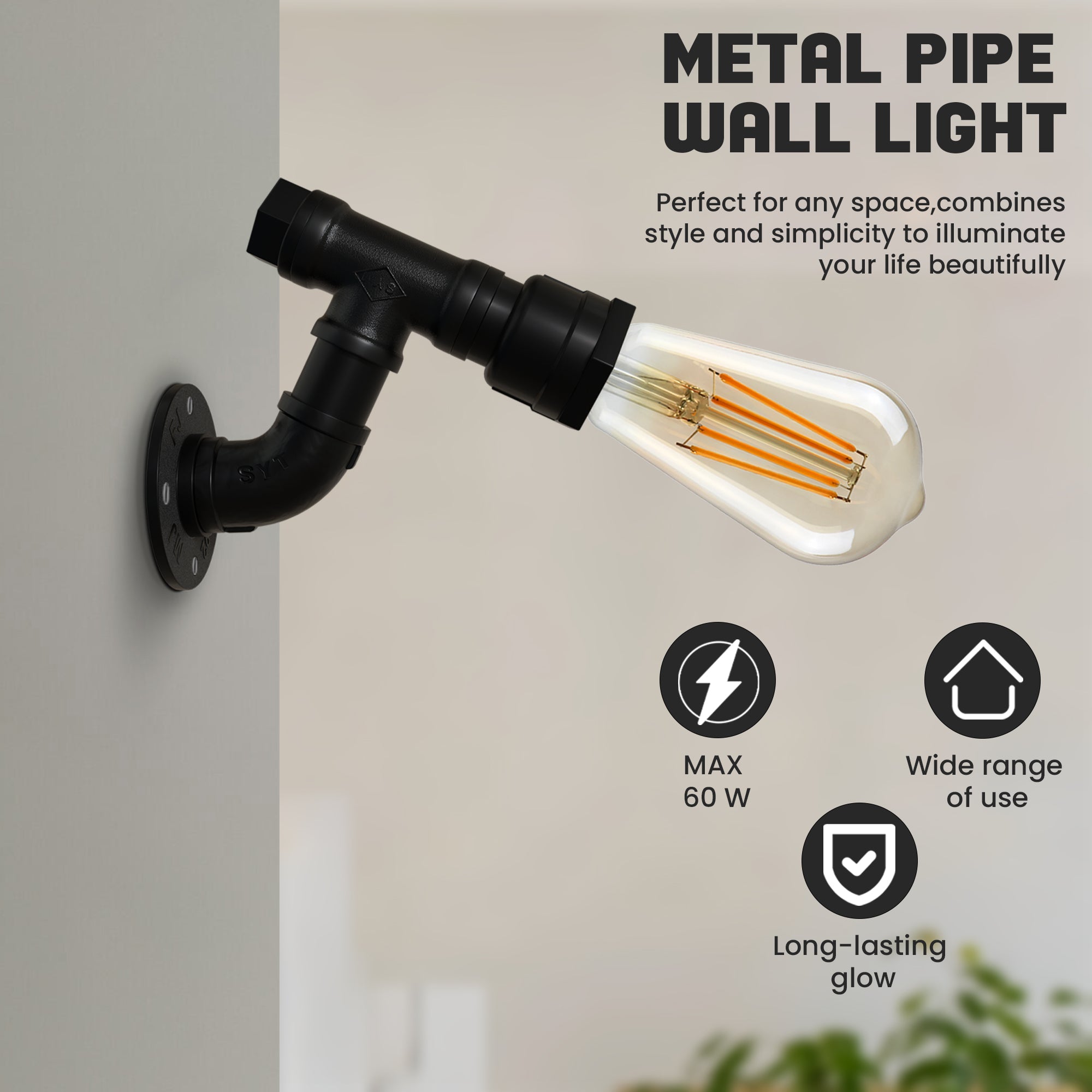 Rustic Industrial Water Pipe Table Lamp with ON/OFF Switch for Desk Decor