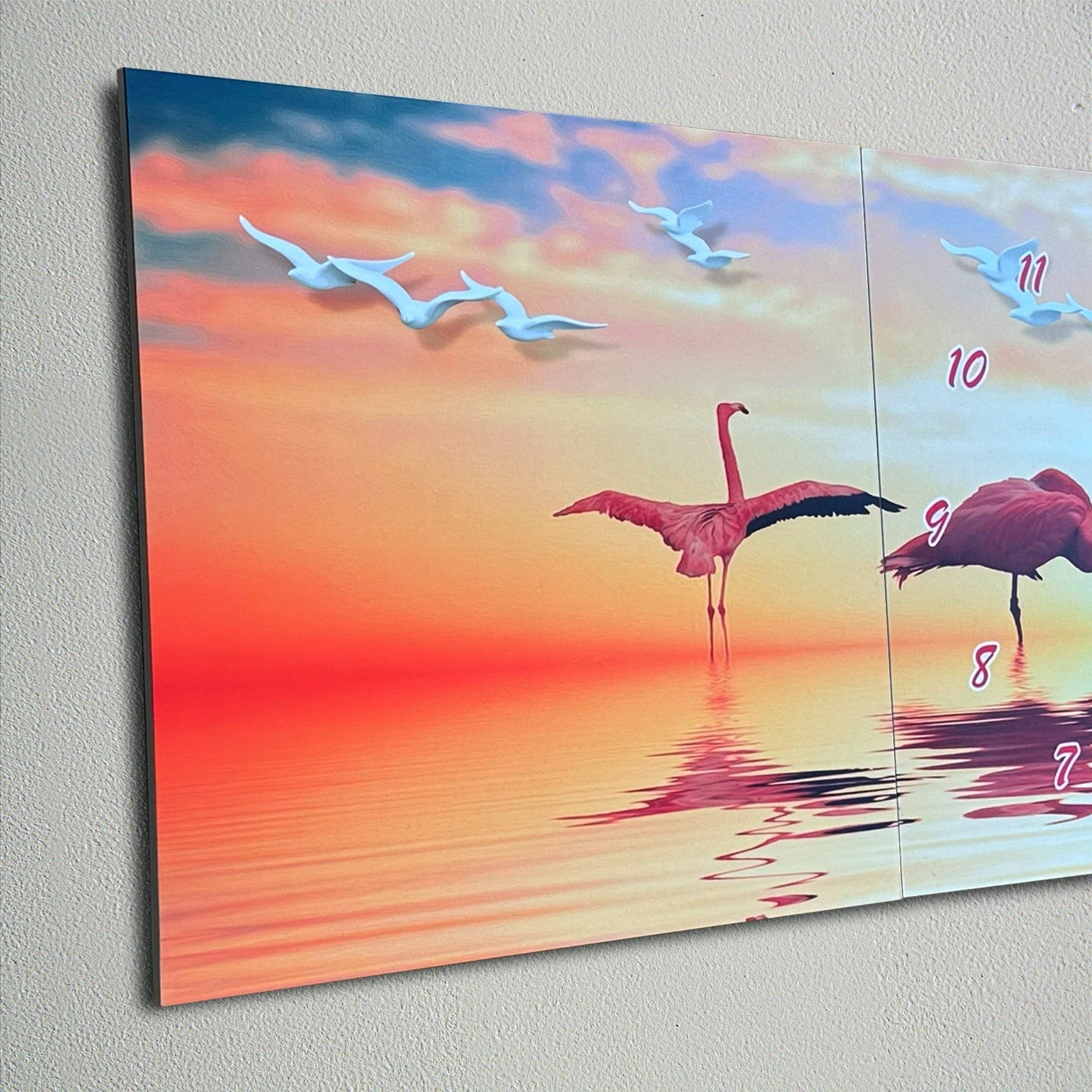 Charming 3-Panel Flamingo Wall Clock Art, Modern Animal Painting Decor Timepiece