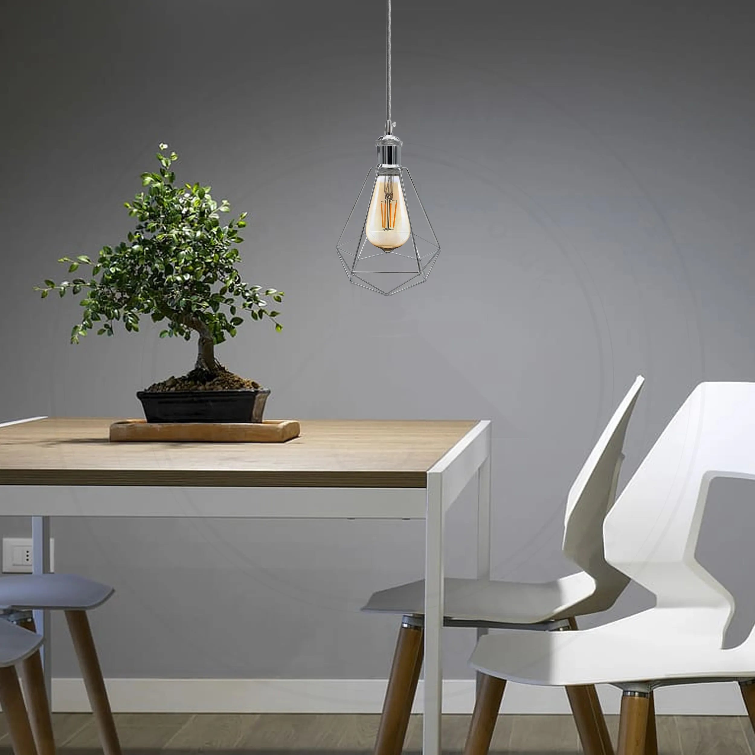 Stylish Chrome Metal Cage E27 Industrial Loft Ceiling Pendant Light