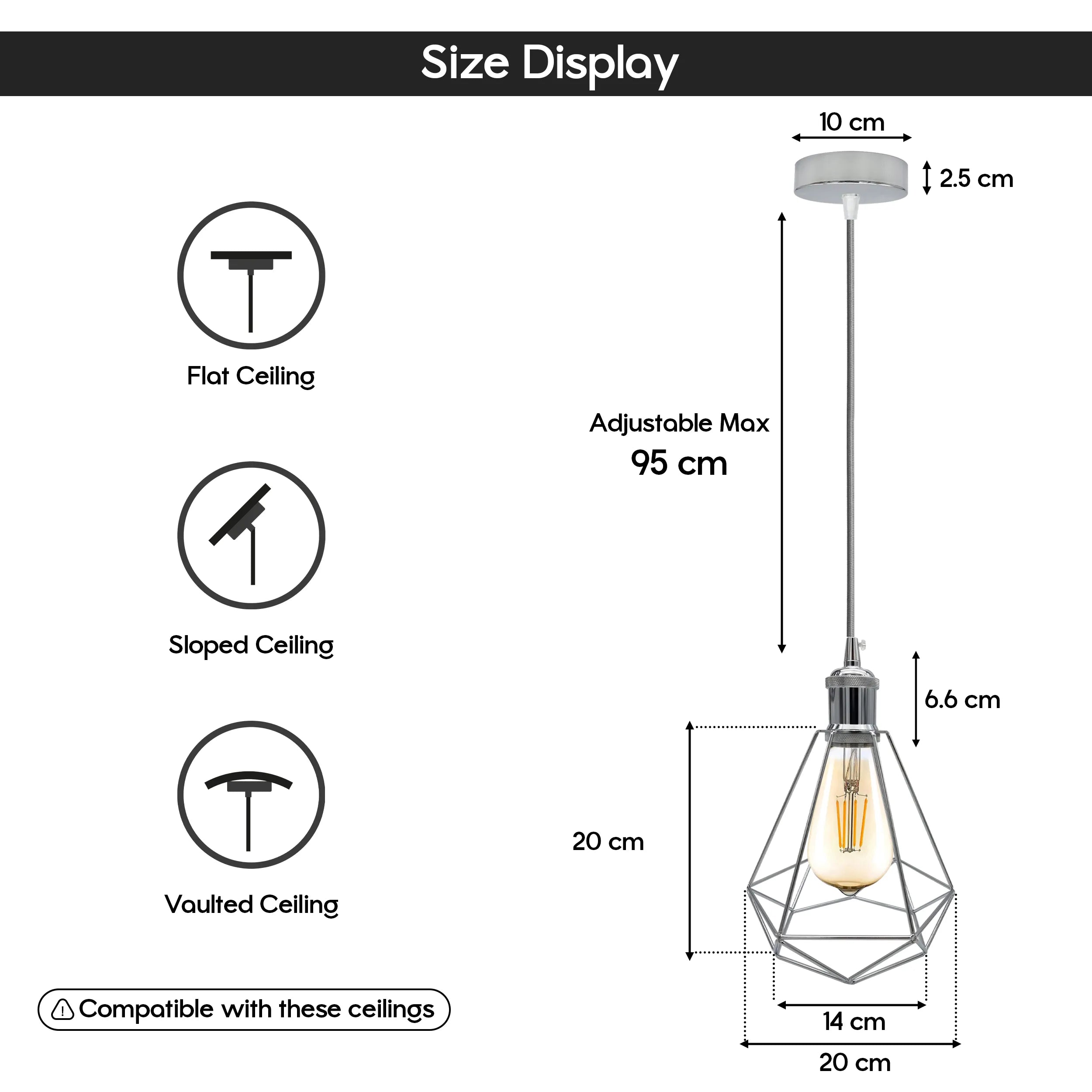 Stylish Chrome Metal Cage E27 Industrial Loft Ceiling Pendant Light