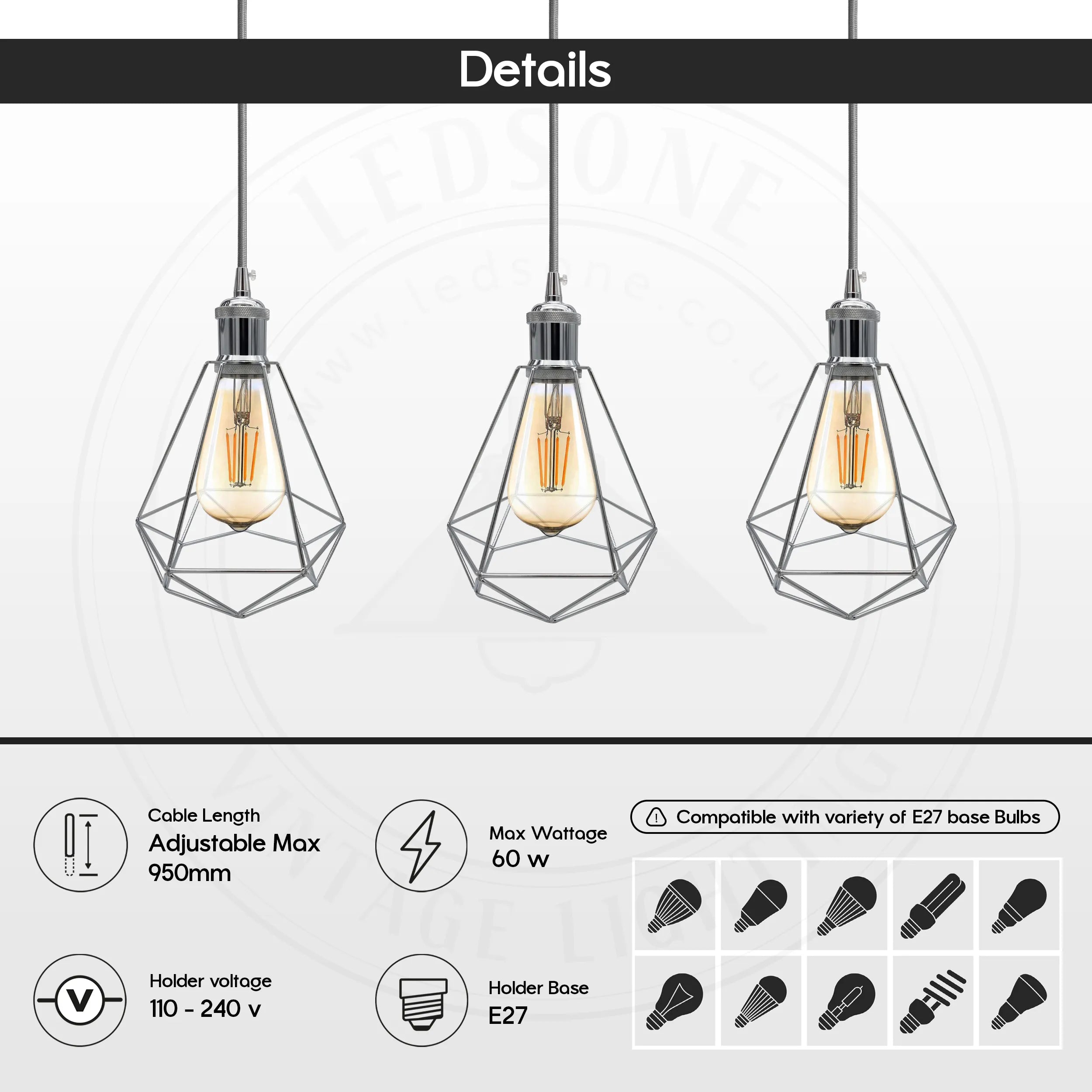 Stylish Chrome Metal Cage E27 Industrial Loft Ceiling Pendant Light
