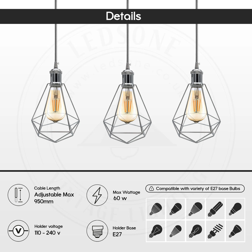 Stylish Chrome Metal Cage E27 Industrial Loft Ceiling Pendant Light