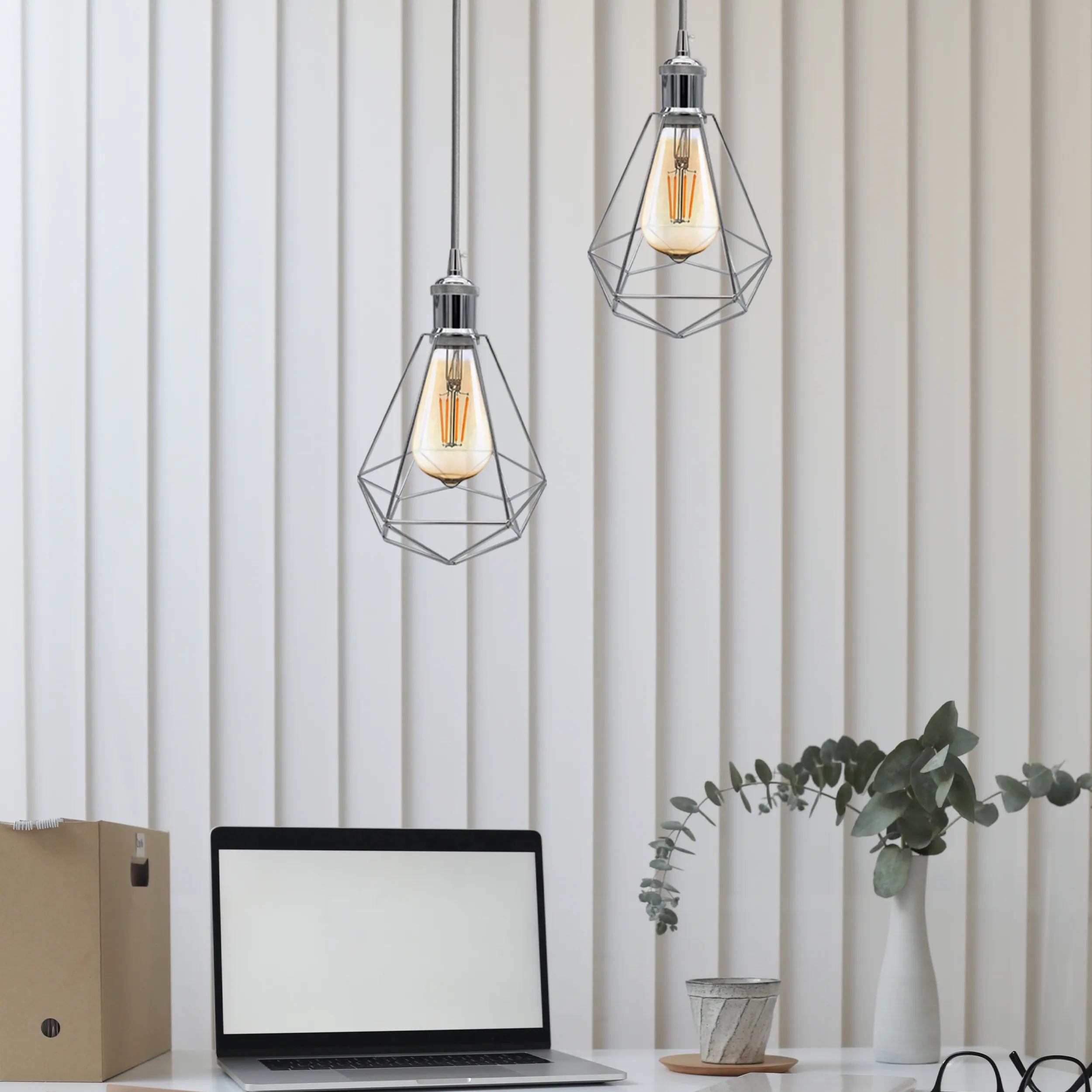 Stylish Chrome Metal Cage E27 Industrial Loft Ceiling Pendant Light