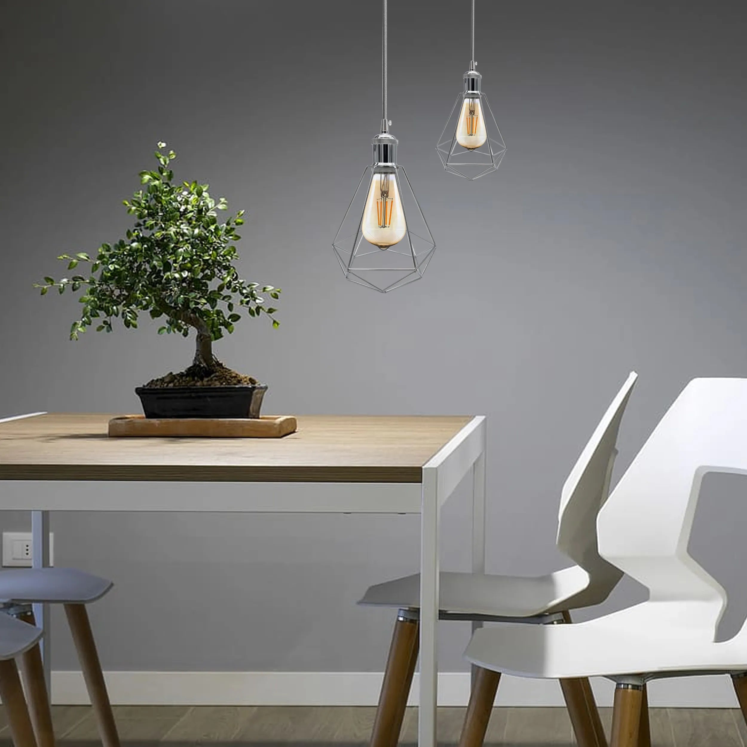 Stylish Chrome Metal Cage E27 Industrial Loft Ceiling Pendant Light