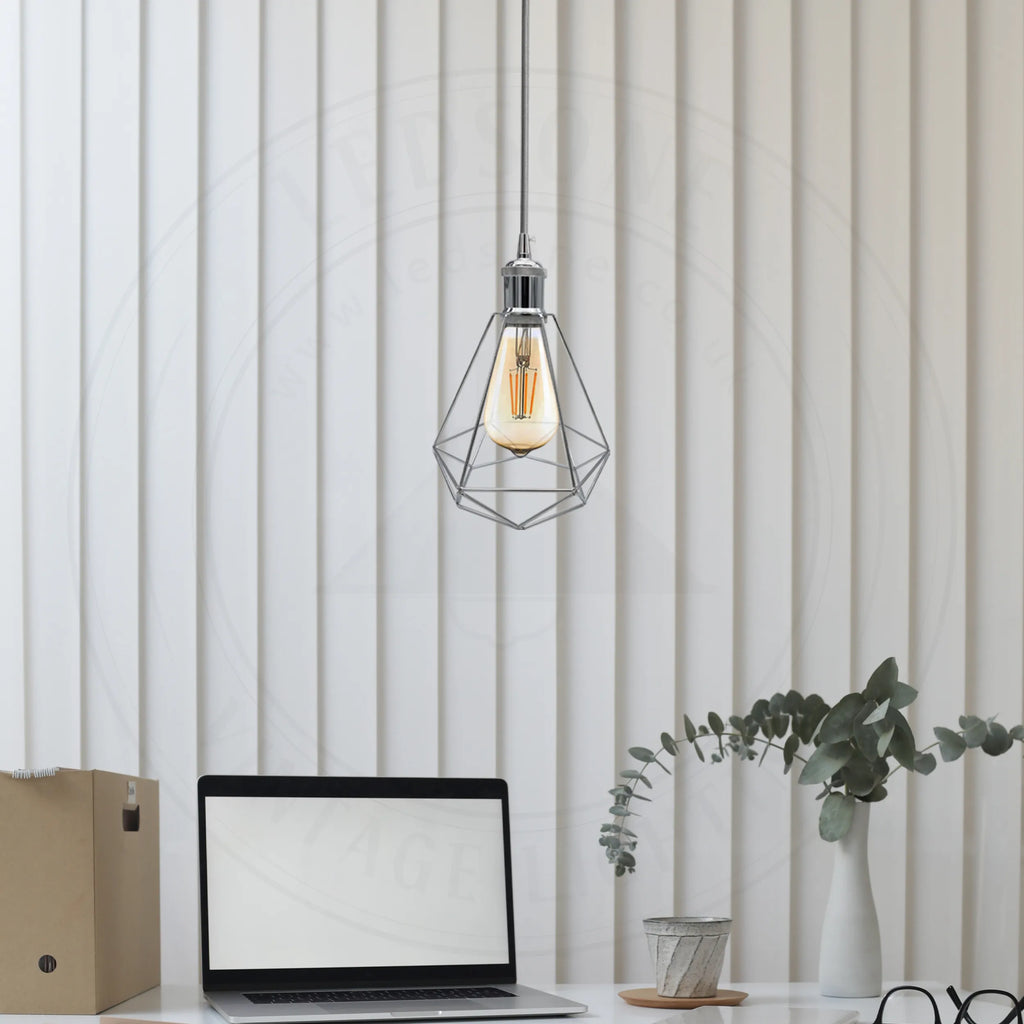 Stylish Chrome Metal Cage E27 Industrial Loft Ceiling Pendant Light