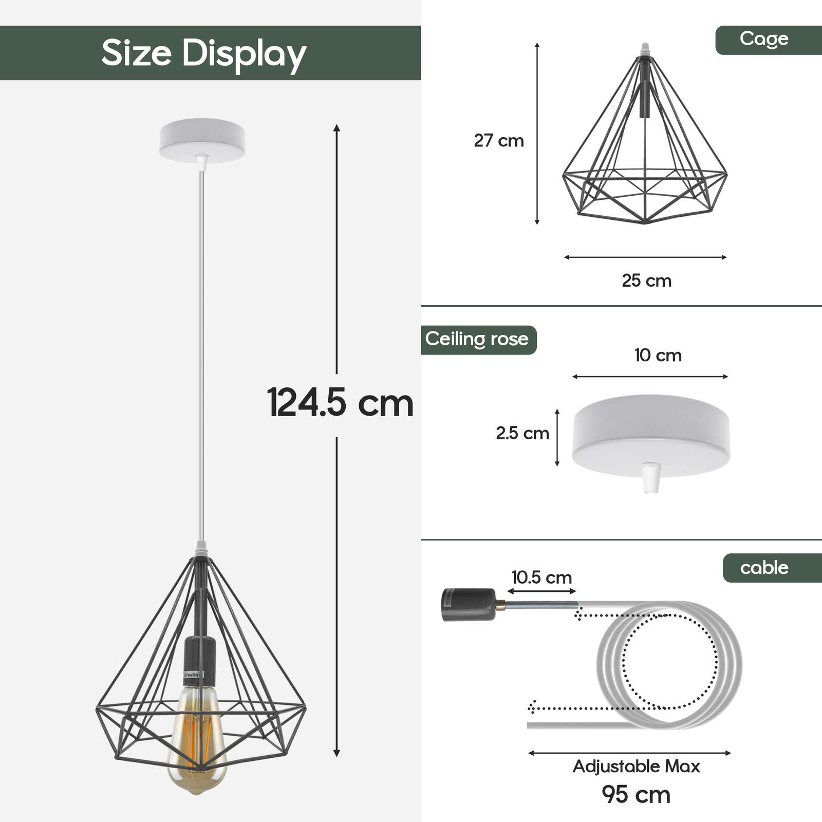 Modern Industrial Diamond Cage Pendant Light Fixture for E27 Bulbs