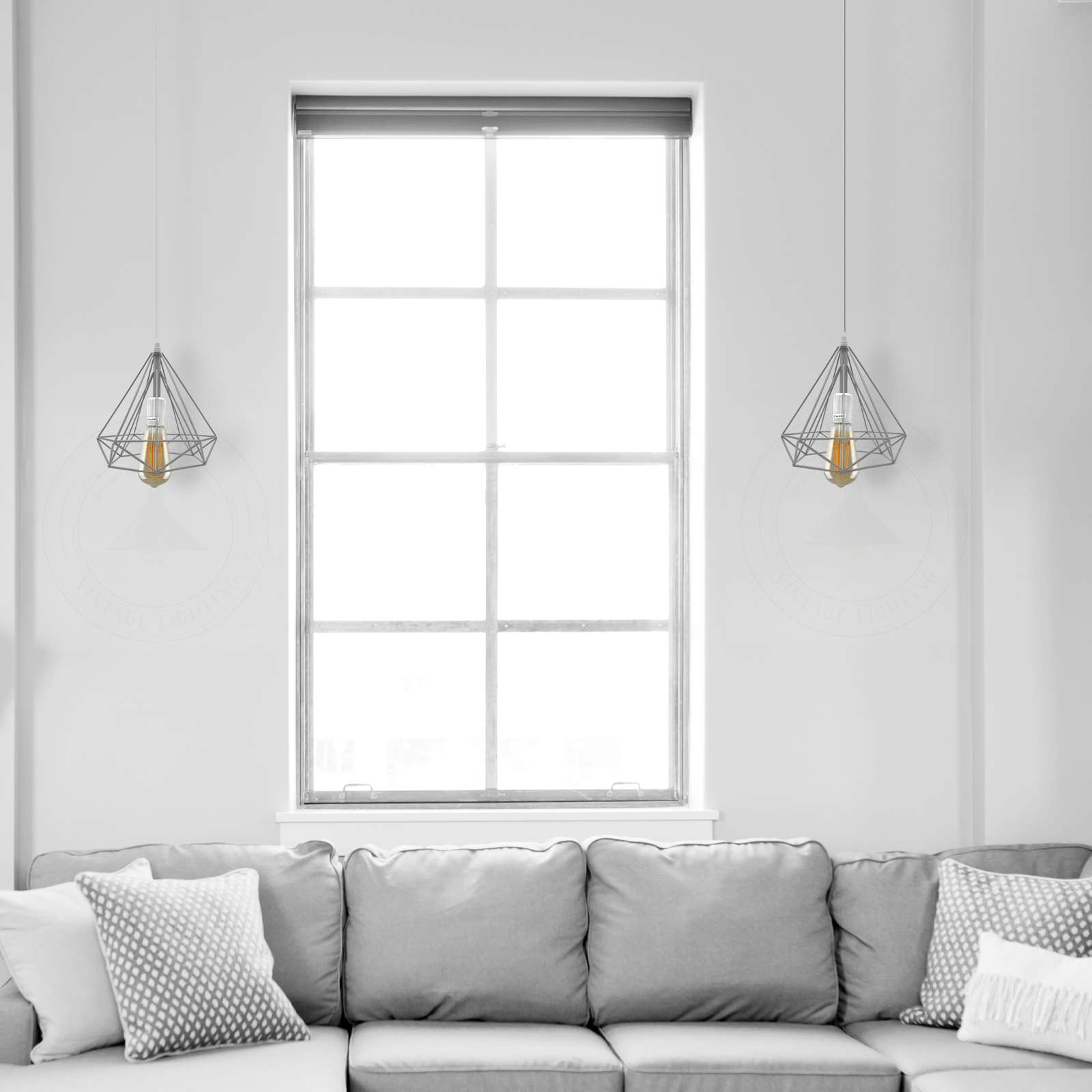 Vintage Industrial Diamond Cage Ceiling Pendant Light ~ 5664