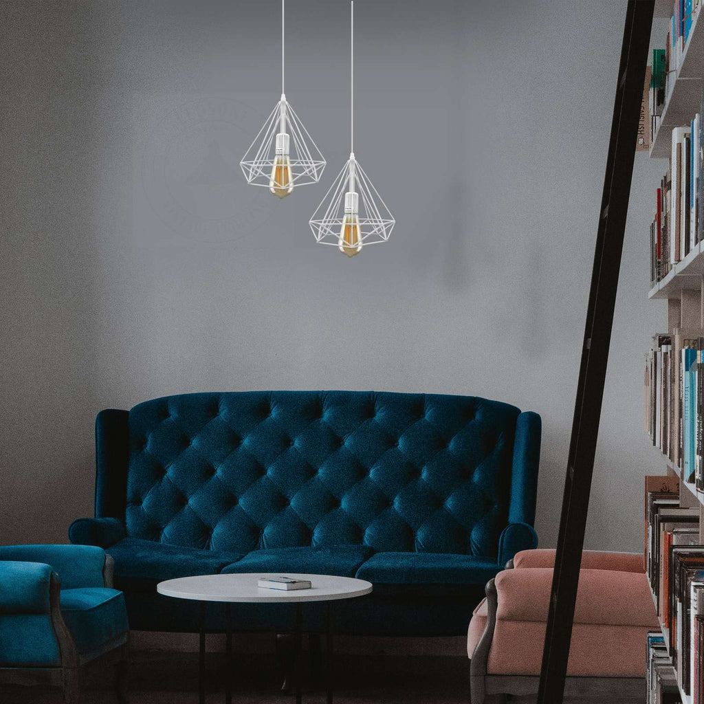 Modern Industrial Diamond Cage Pendant Light Fixture for E27 Bulbs