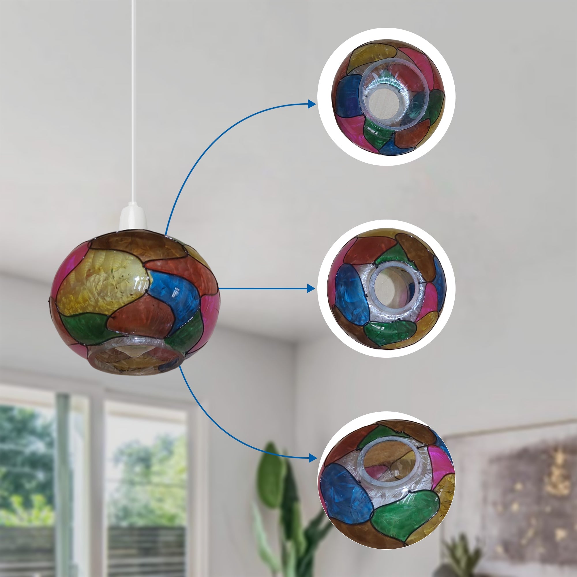 Multicolor Tiffany Style Stained Glass Easy-Fit Ceiling Pendant Light Shade
