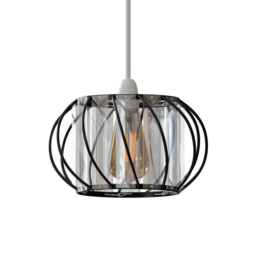 Elegant Modern Crystal Glass & Metal Cage Ceiling Pendant Light Shade