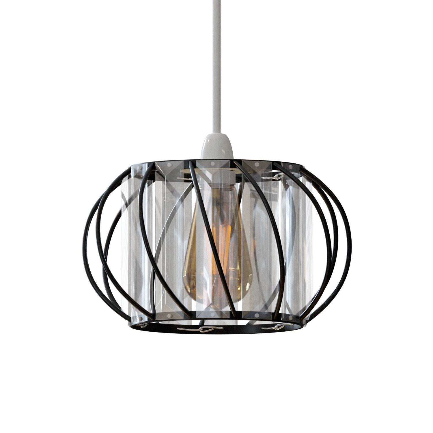 Elegant Modern Crystal Glass & Metal Cage Ceiling Pendant Light Shade