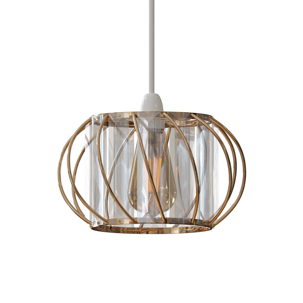 Elegant Modern Crystal Glass & Metal Cage Ceiling Pendant Light Shade