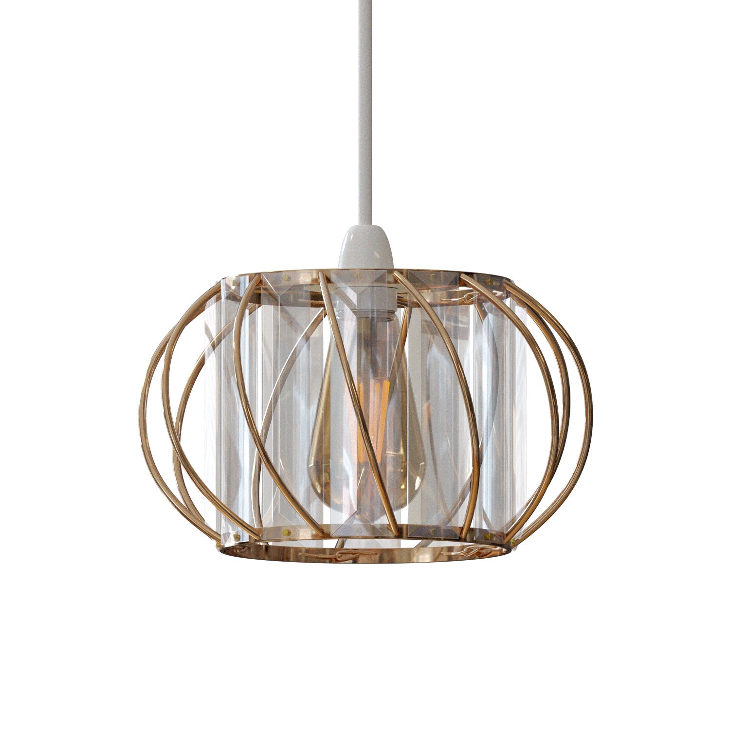 Elegant Modern Crystal Glass & Metal Cage Ceiling Pendant Light Shade