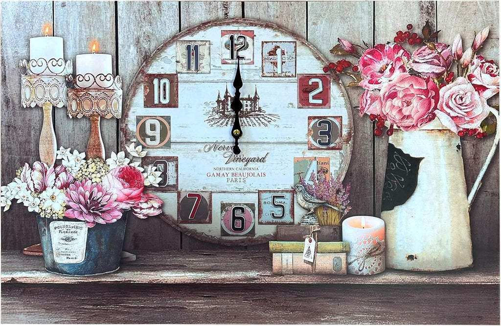 Vintage Frameless Eiffel Tower Wall Clock Canvas Art with Roman Numerals