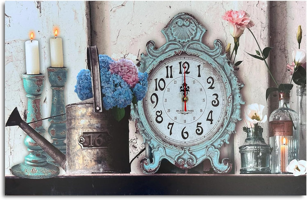 Vintage Frameless Eiffel Tower Wall Clock Canvas Art with Roman Numerals