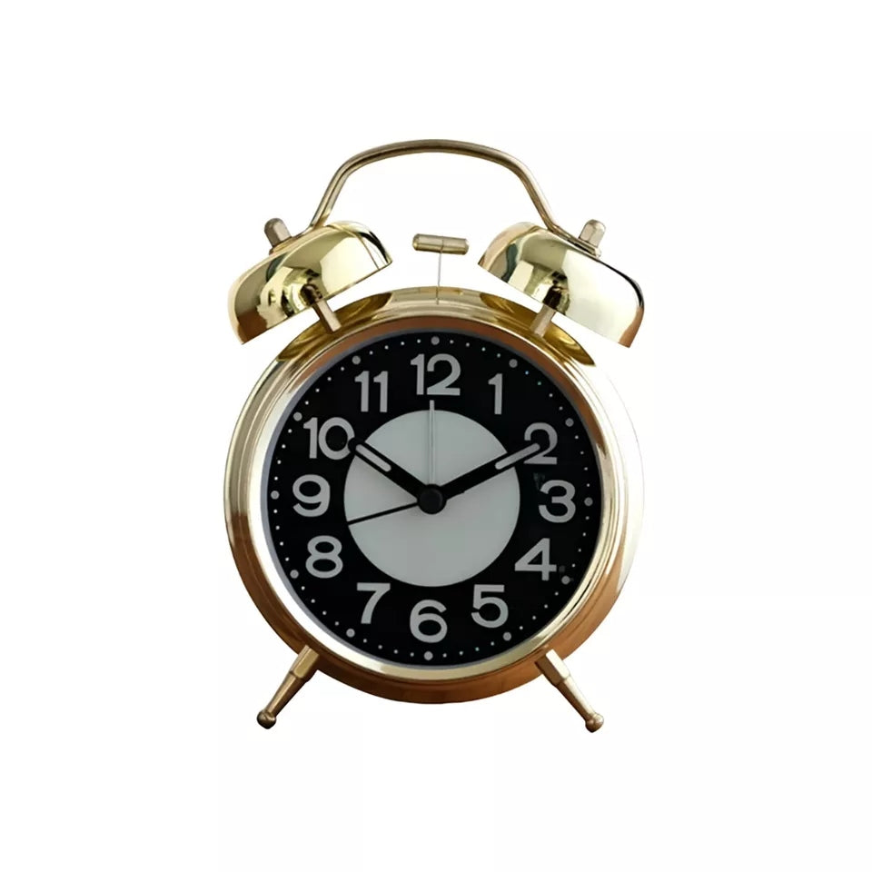 Retro Twin Bell Alarm Clock Vintage Style Analog Clock Glow Dark Feature