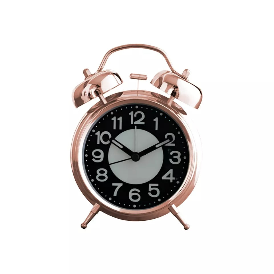 Retro Twin Bell Alarm Clock Vintage Style Analog Clock Glow Dark Feature