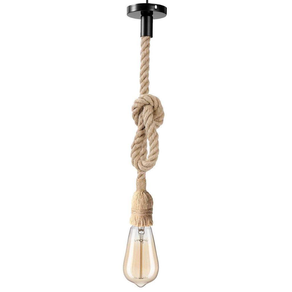 Vintage Hemp Rope Adjustable E27 Ceiling Pendant Light Fixture Rustic Style