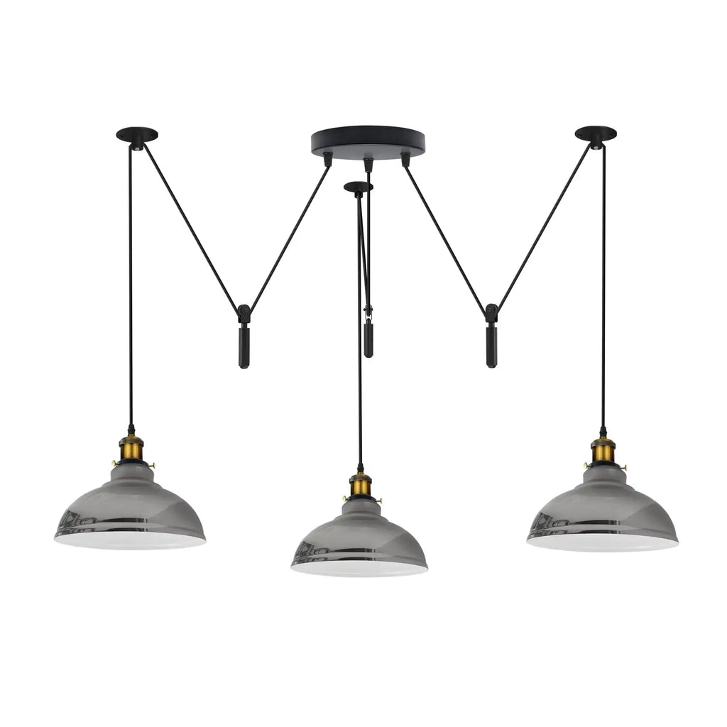 Adjustable Pulley Industrial Pendant Light, Three Dome Shades, E27 Base