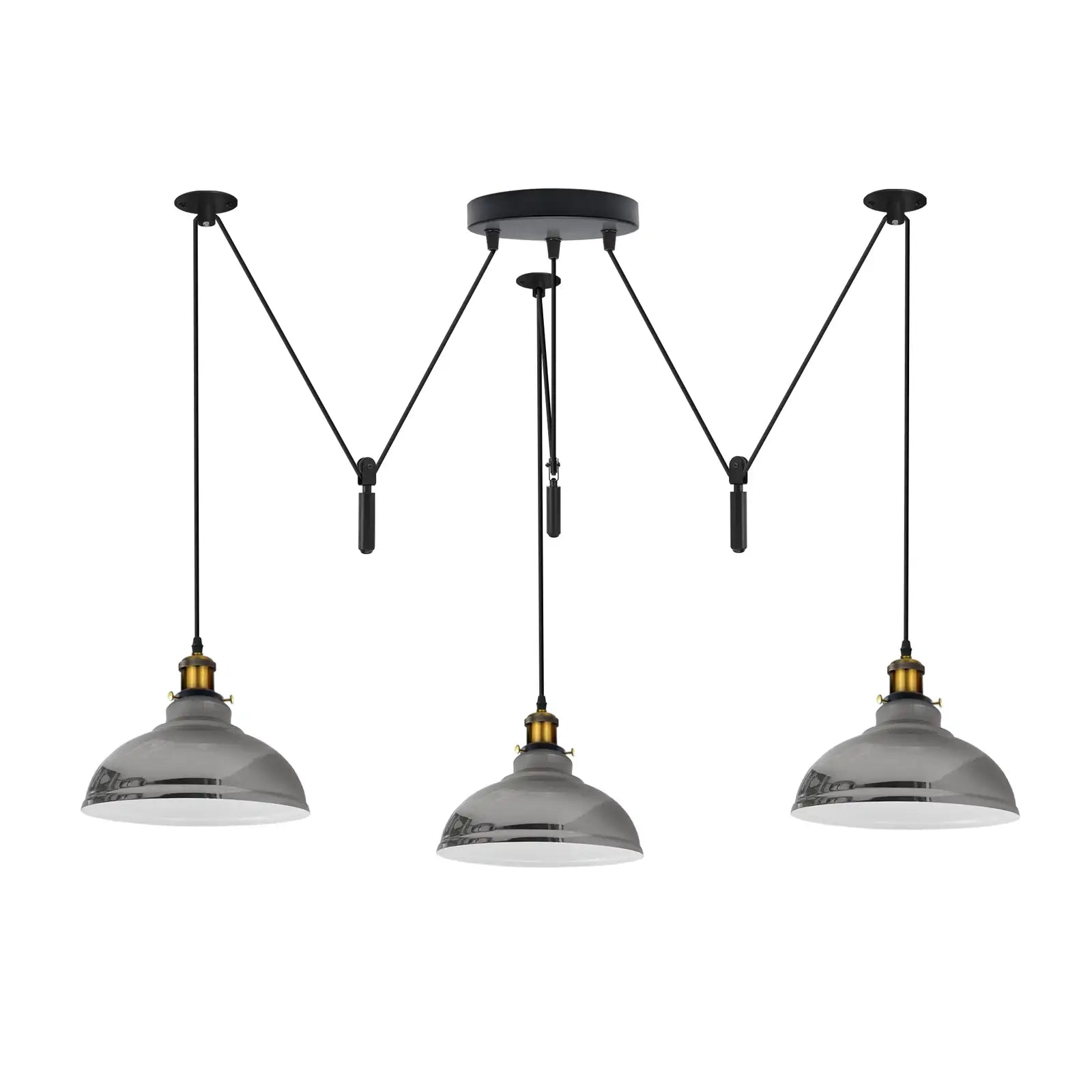 Adjustable Pulley Industrial Pendant Light, Three Dome Shades, E27 Base