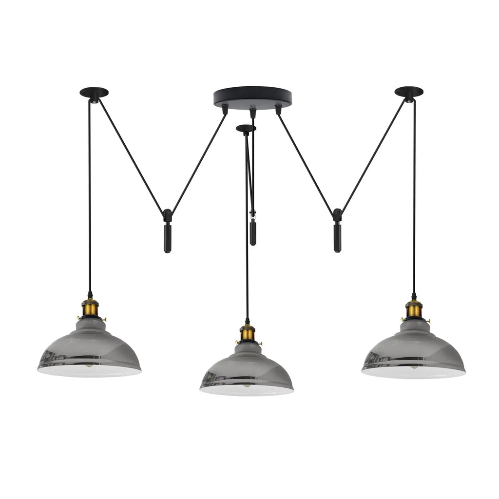Adjustable Pulley Industrial Pendant Light, Three Dome Shades, E27 Base