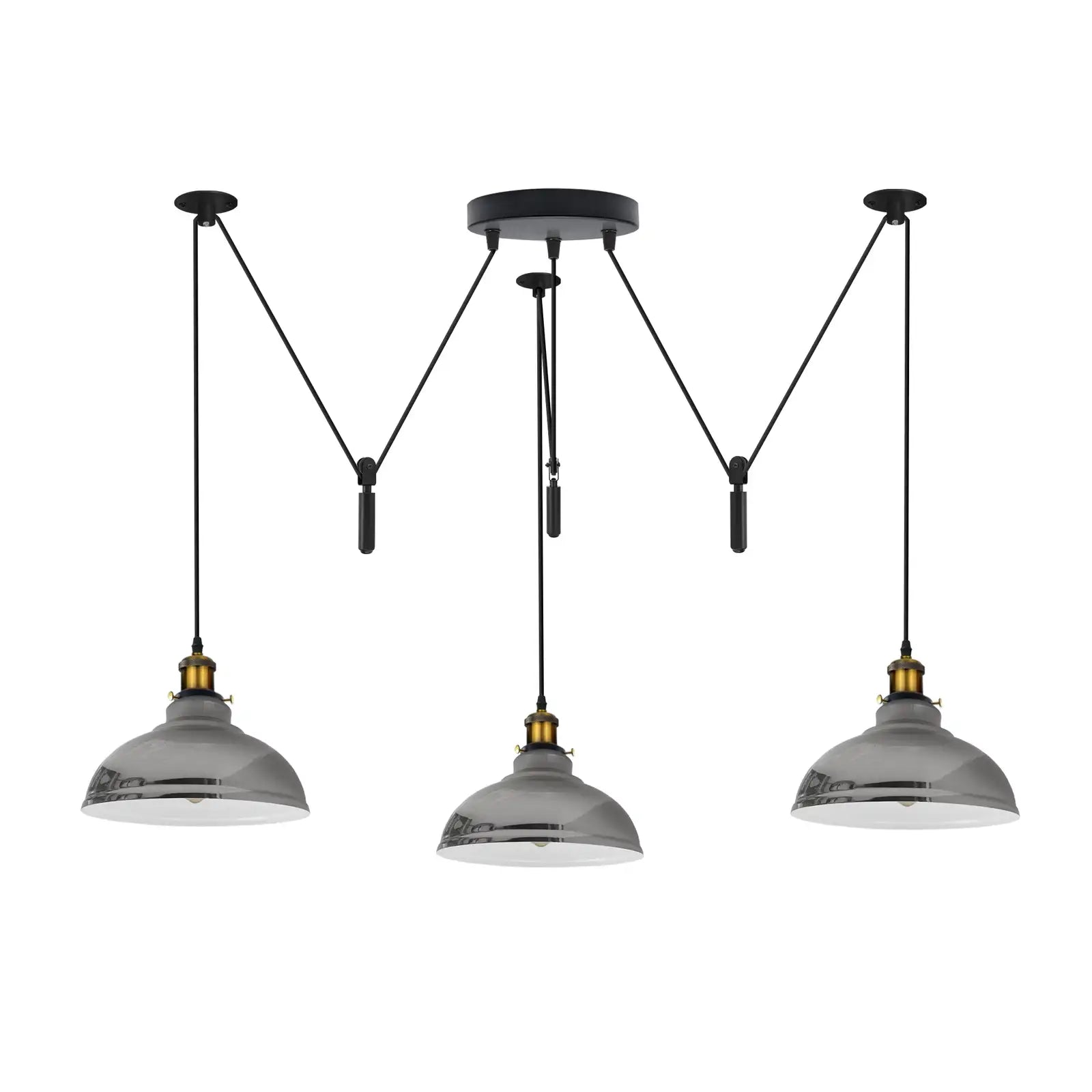 Adjustable Pulley Industrial Pendant Light, Three Dome Shades, E27 Base