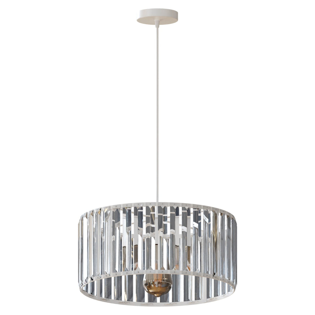 Modern Crystal Glass Drum Shade Pendant Light – Elegant Hanging Chandelier Fixture