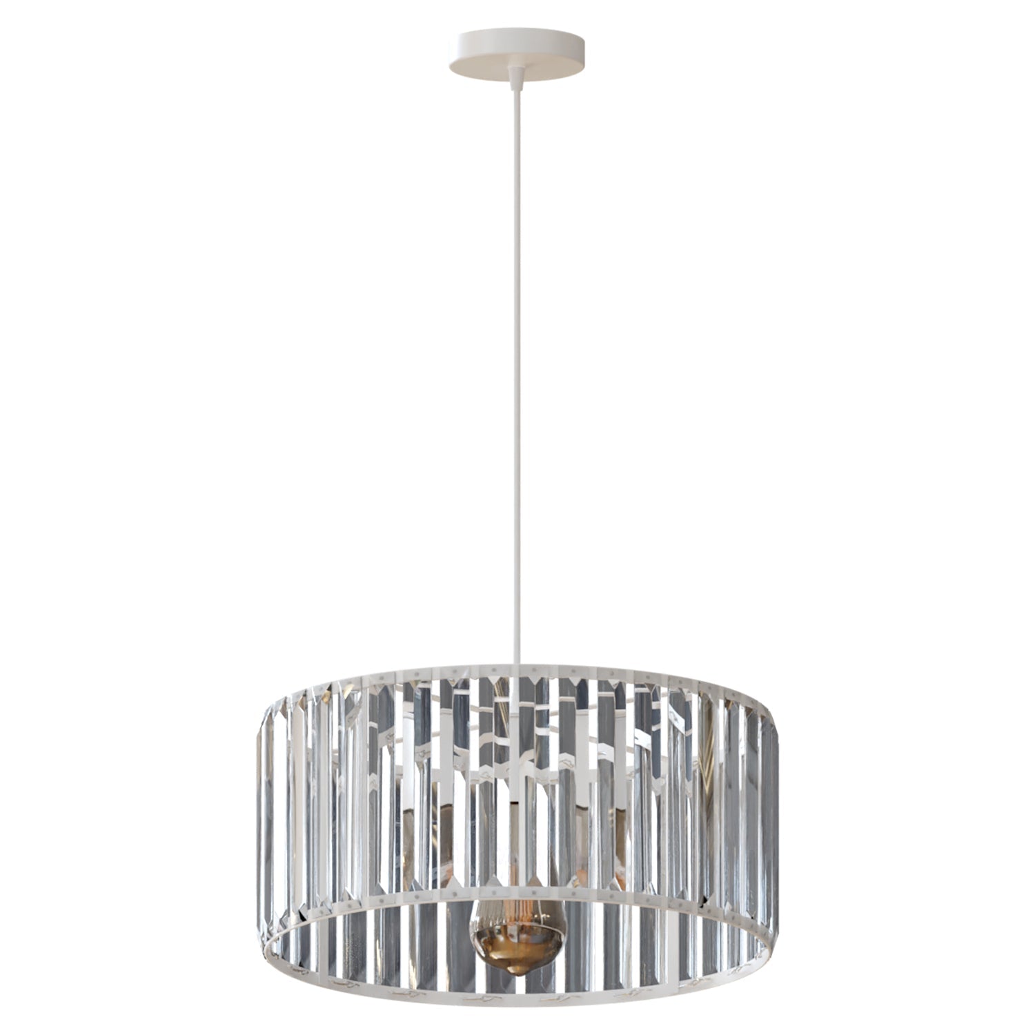 Modern Crystal Glass Drum Shade Pendant Light – Elegant Hanging Chandelier Fixture