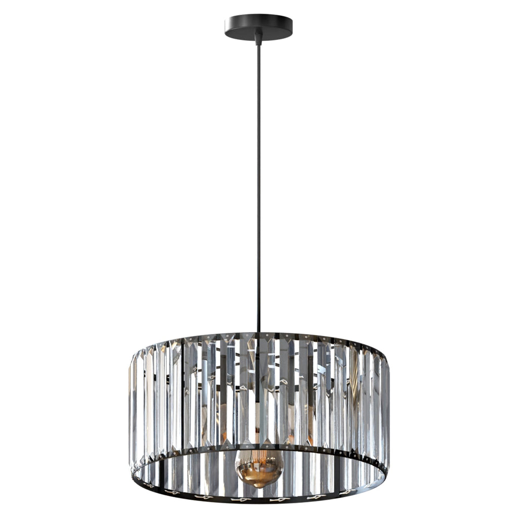 Modern Crystal Glass Drum Shade Pendant Light – Elegant Hanging Chandelier Fixture