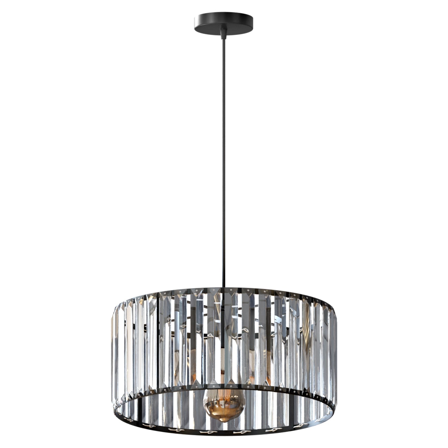 Modern Crystal Glass Drum Shade Pendant Light – Elegant Hanging Chandelier Fixture