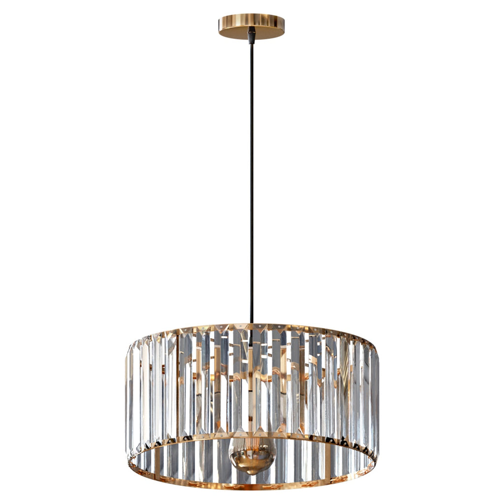 Modern Crystal Glass Drum Shade Pendant Light – Elegant Hanging Chandelier Fixture