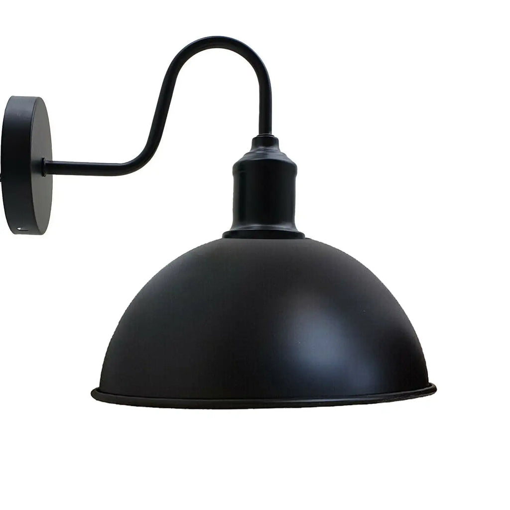 Black Dome-Shaped Metal Industrial Wall Sconce Light Fixture E27 Socket