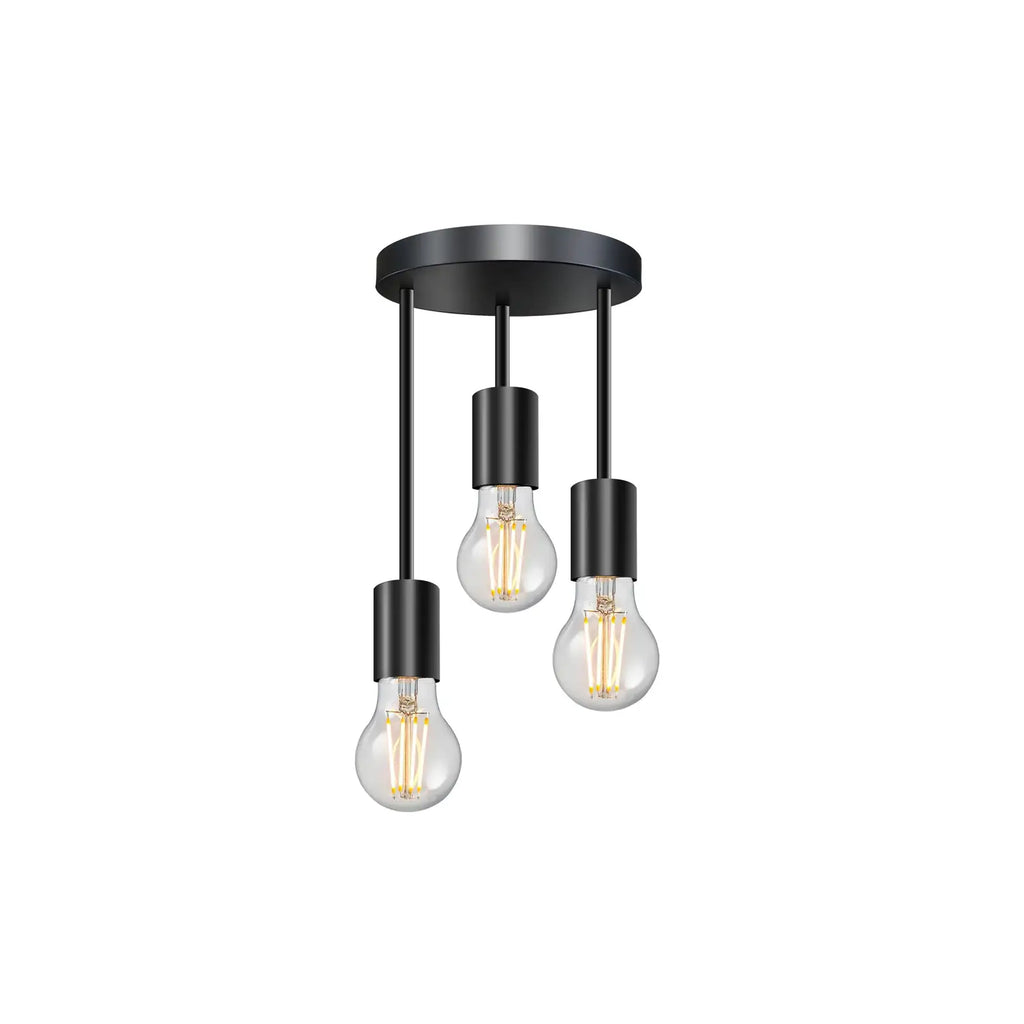 Modern 3-Way Black Metal Flush Mount Ceiling Light Fixture with E27 Sockets