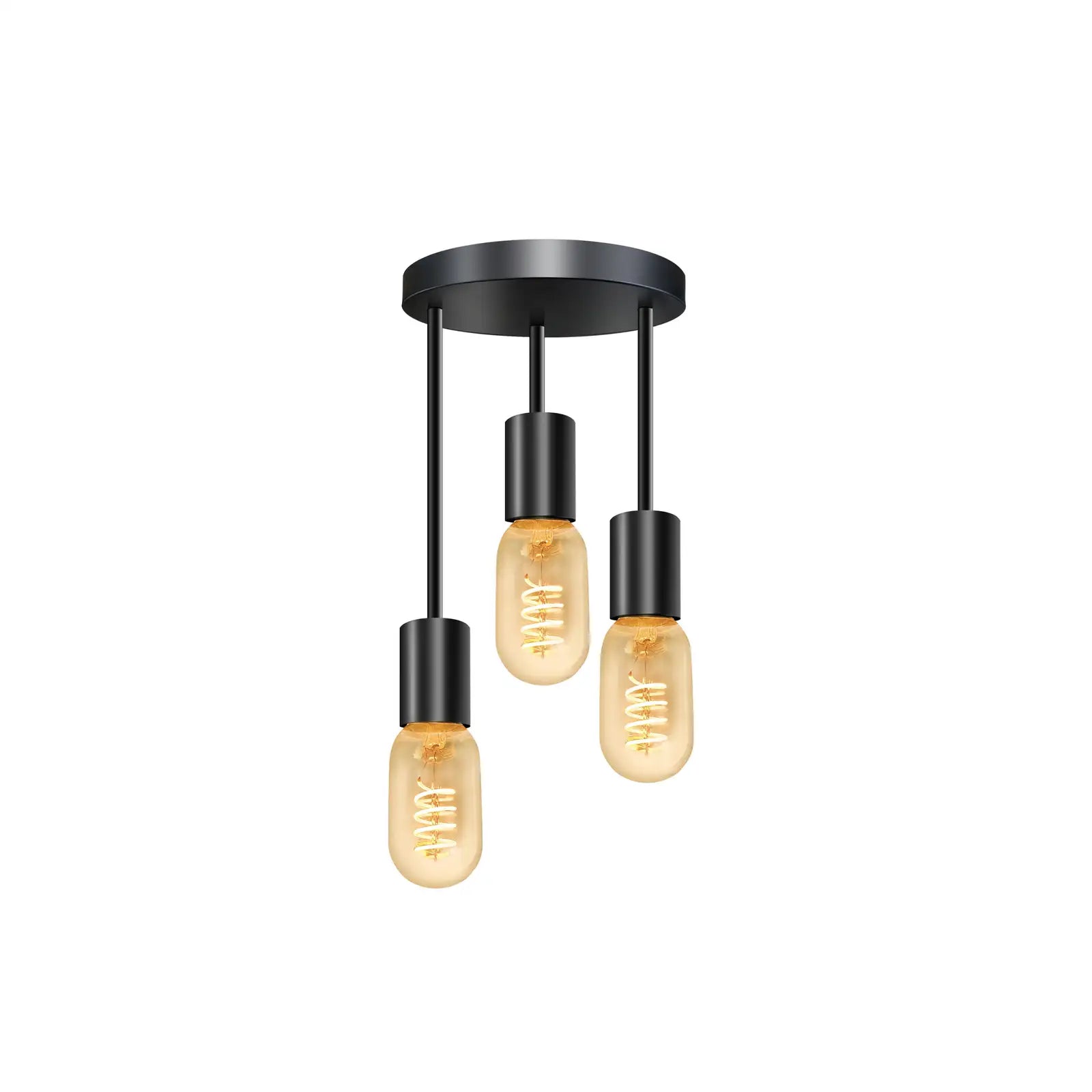 Modern 3-Way Black Metal Flush Mount Ceiling Light Fixture with E27 Sockets