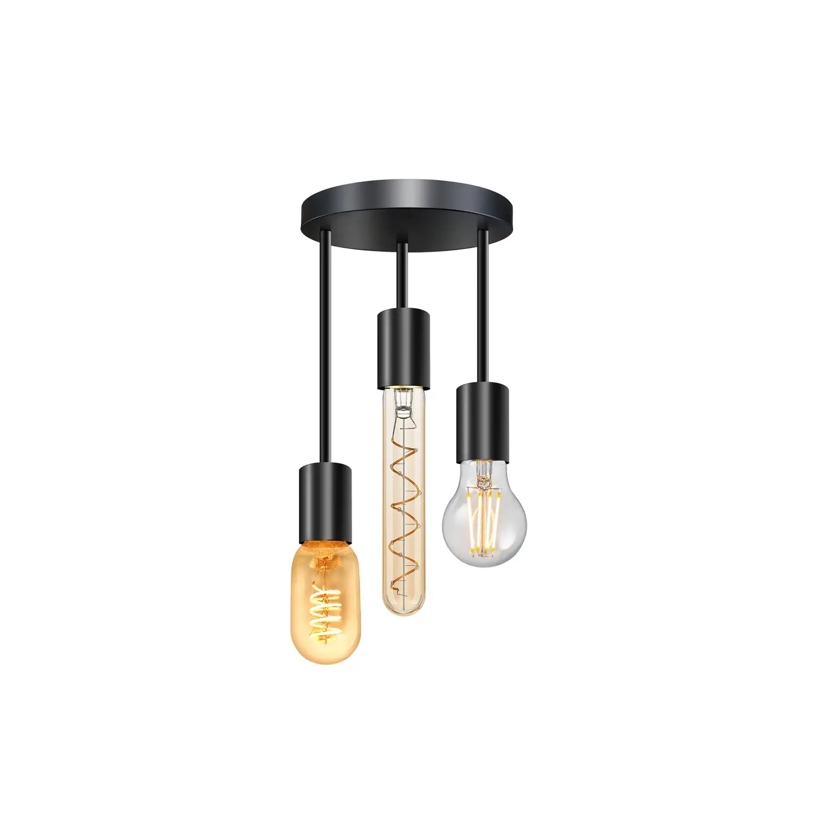 Modern 3-Way Black Metal Flush Mount Ceiling Light Fixture with E27 Sockets