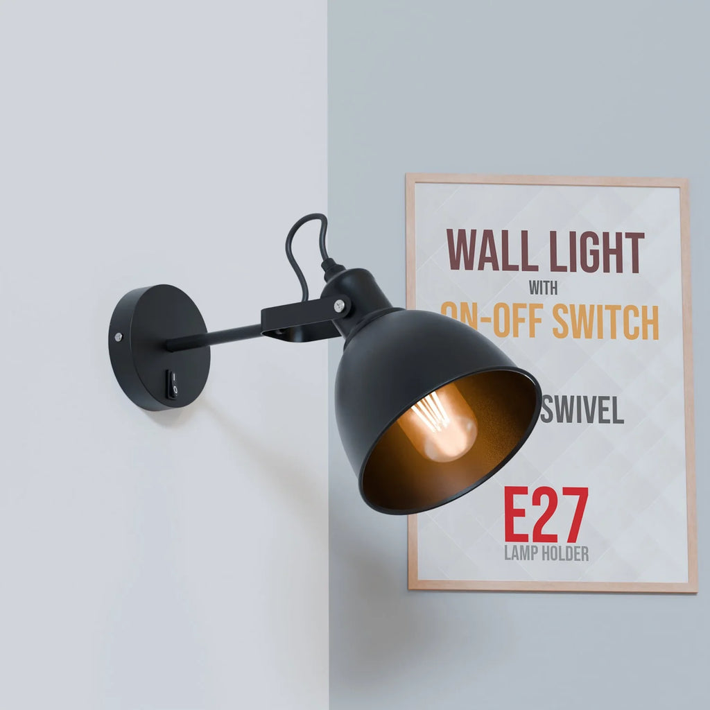 Industrial Metal Adjustable Swivel Wall Sconce with On-Off Switch for Custom Lighting