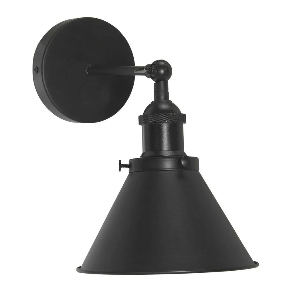 Industrial Black Cone Wall Lamp E27 Holder Adjustable Swing Arm Design