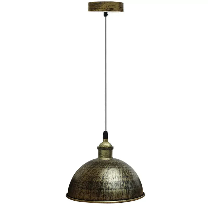 Brushed Brass Metal Pendant Light Fixture, E27 Bulb Compatible, Vintage Industrial Style