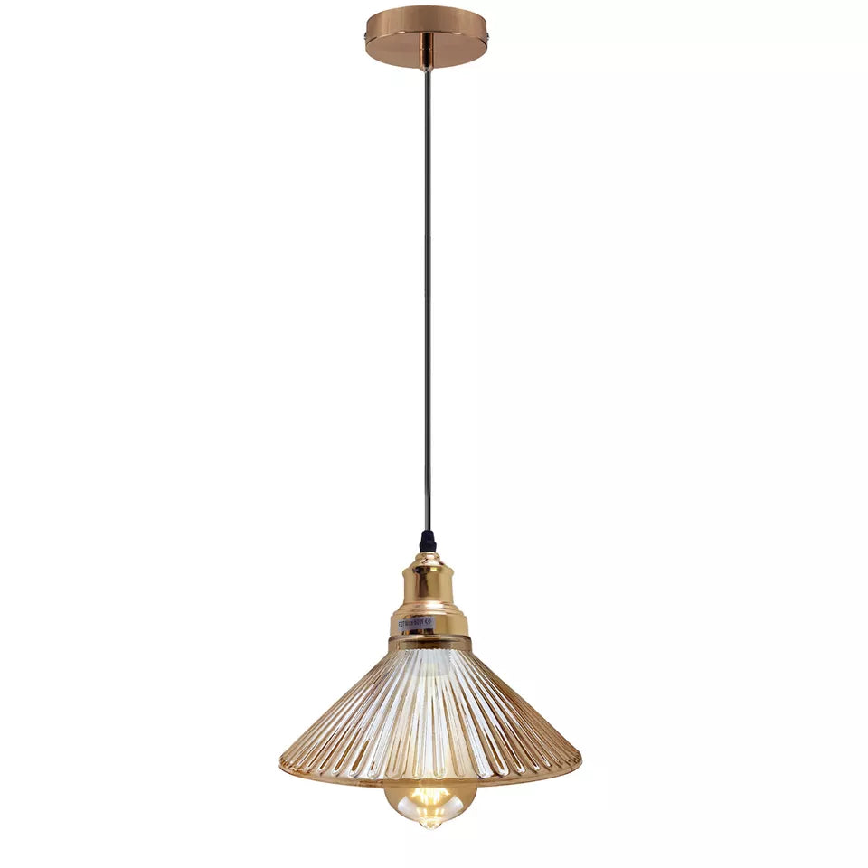Vintage Amber Glass Adjustable Ceiling Pendant Light Fixture with E27 Base