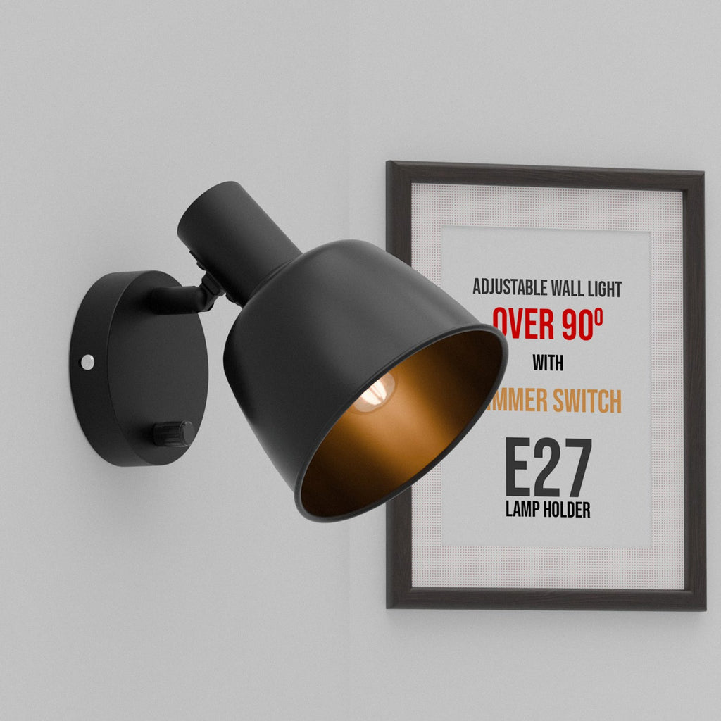 Adjustable Metal Wall Light with Dimmer Switch, Rotatable Arm, Industrial Style