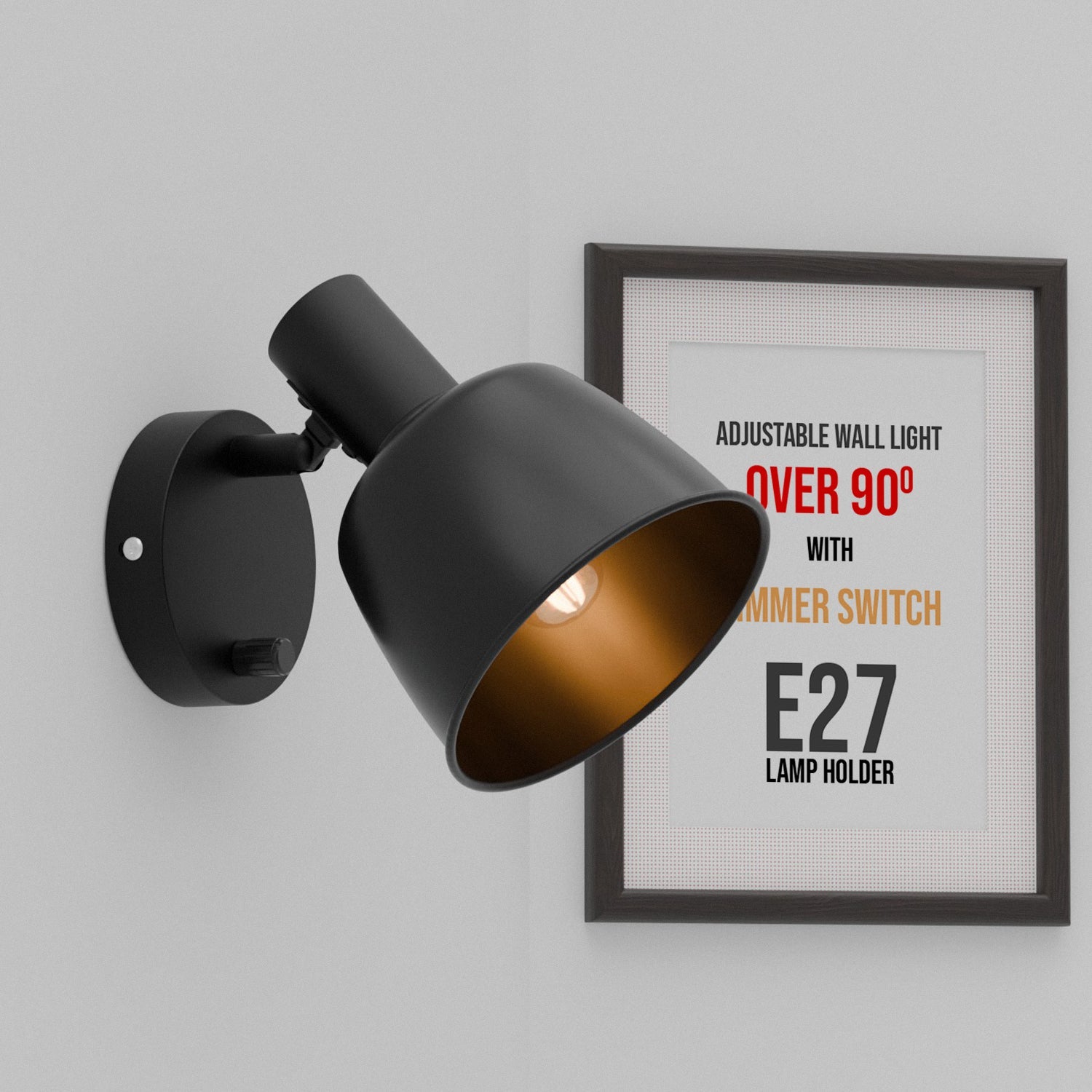 Adjustable Metal Wall Light with Dimmer Switch, Rotatable Arm, Industrial Style