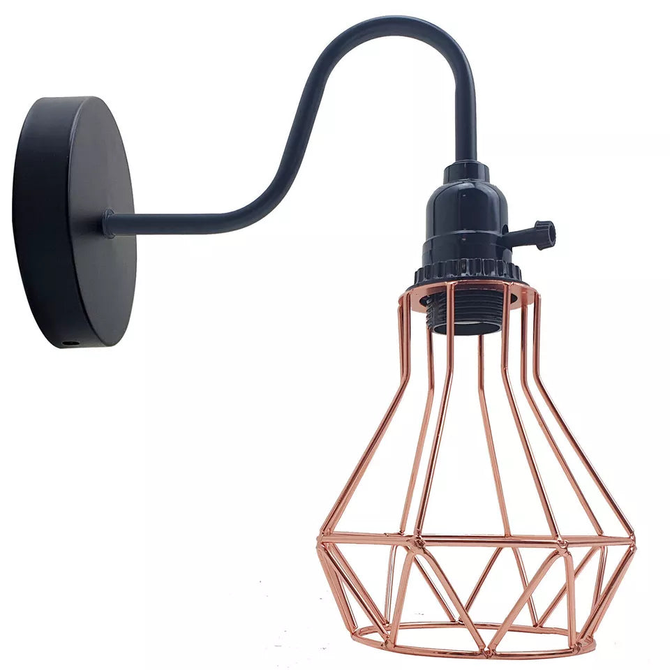 Industrial Vintage Wall Sconce – Geometric Metal Cage E27 Lamp ~5645