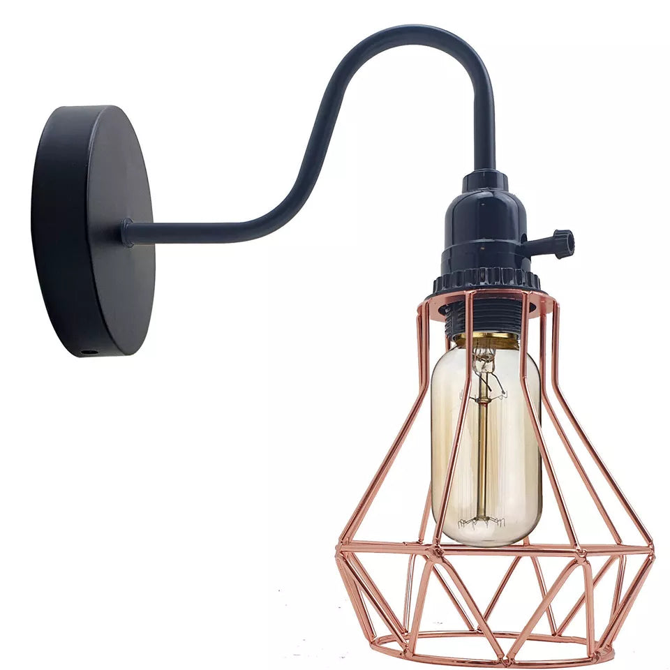 Industrial Vintage Wall Sconce – Geometric Metal Cage E27 Lamp ~5645