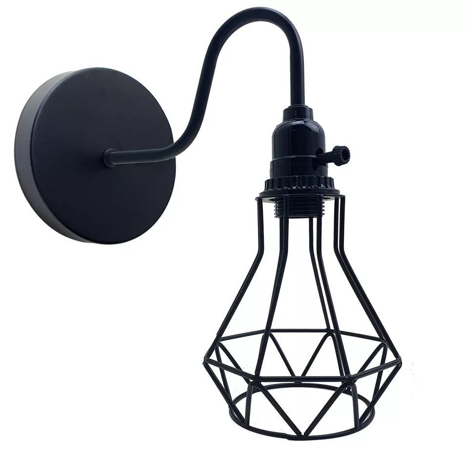 Industrial Vintage Wall Sconce – Geometric Metal Cage E27 Lamp ~5645