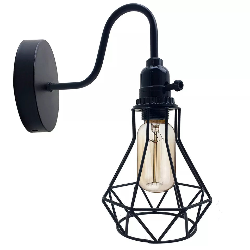 Industrial Vintage Wall Sconce – Geometric Metal Cage E27 Lamp ~5645