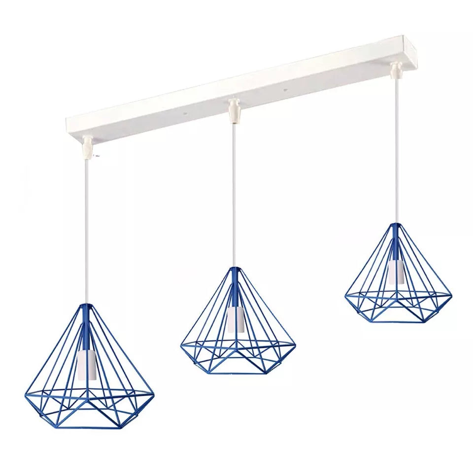 Modern Industrial 3-Head Diamond Cage Pendant Light Fixture for Home Decor